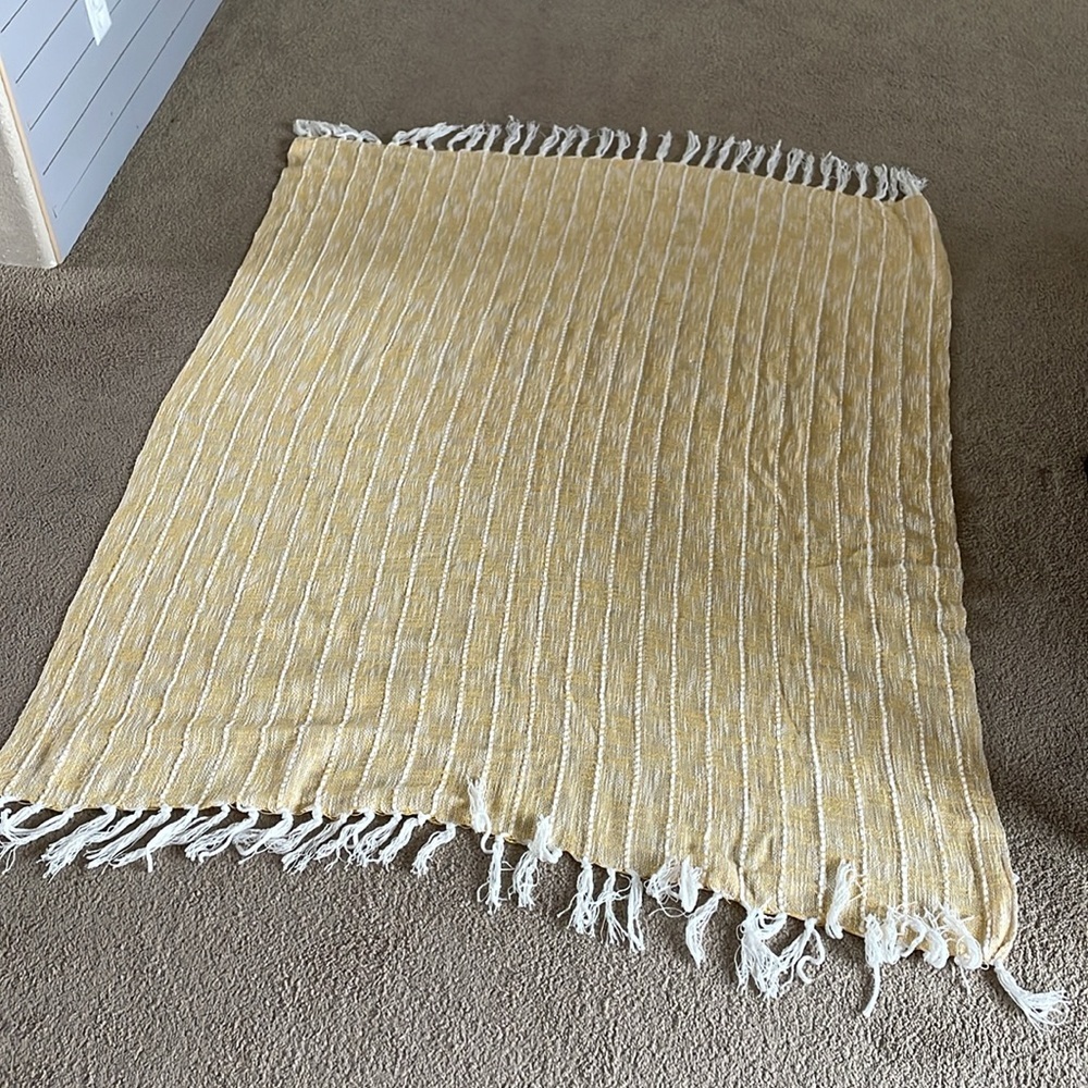 Artisan NY Home Yellow Loose Knit Decorative Throw Blanket Cozycore Scandi Boho - Picture 5 of 8